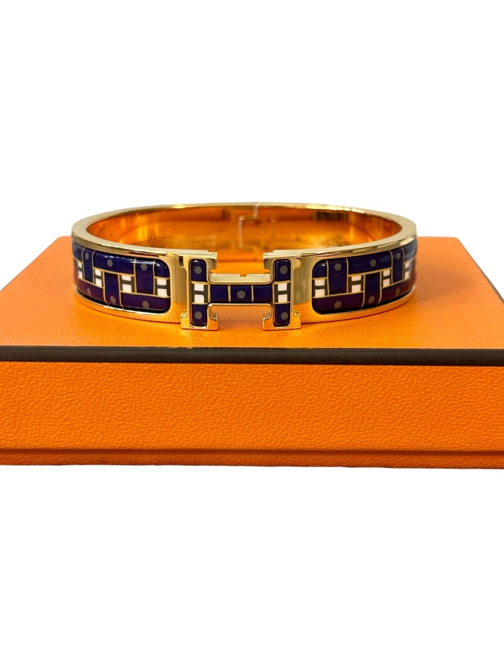 Hermès Clic H Son du H Marine Classique PM Enamel Bracelet Gold Rare